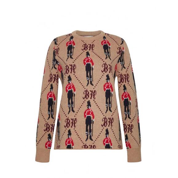 NEW LINGUA FRANCA bowery boy crewneck sweater in camel multi - Picture 4 of 4